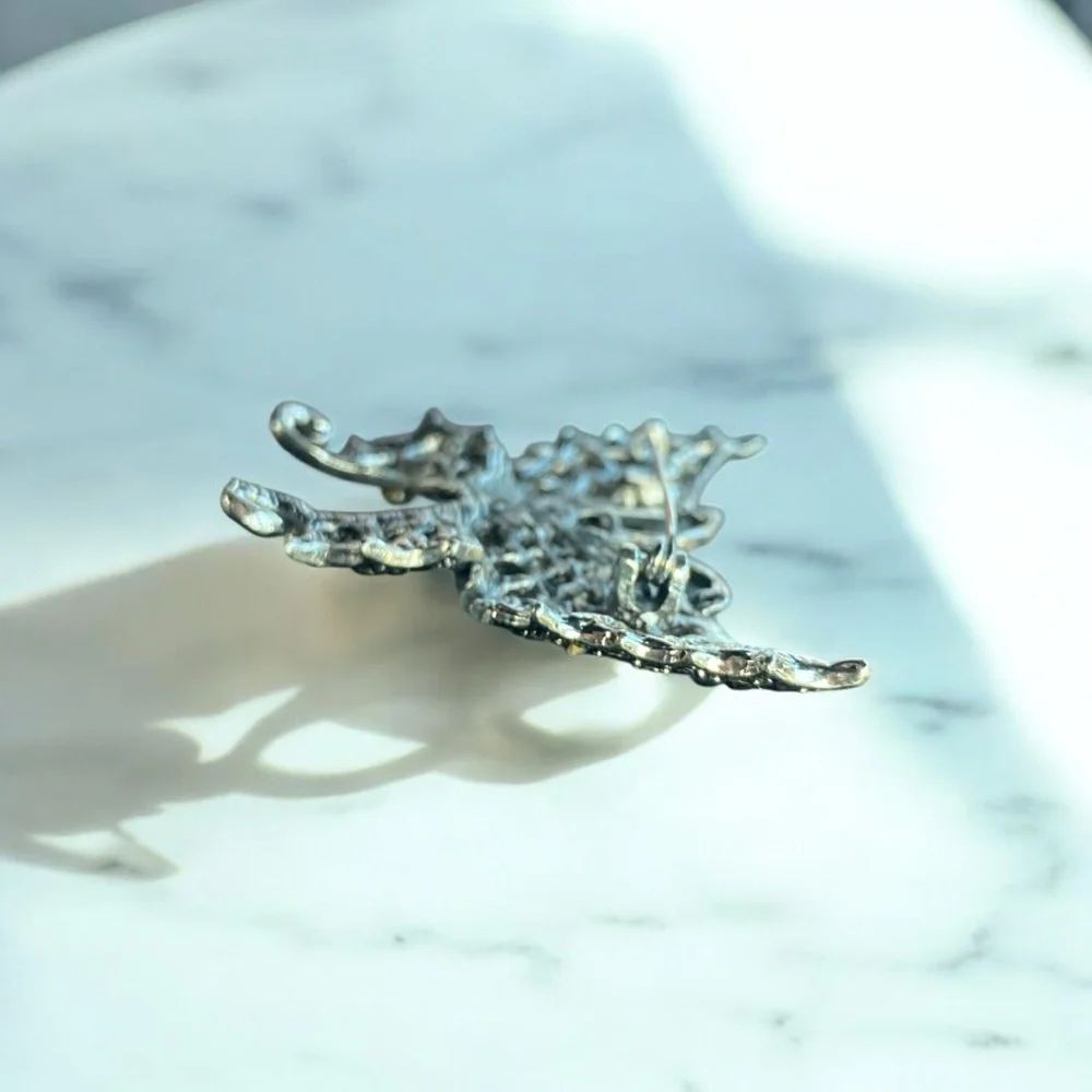 Silver-Tone Black Butterfly Brooch with Glass Gem Accents - Picture 4 of 4